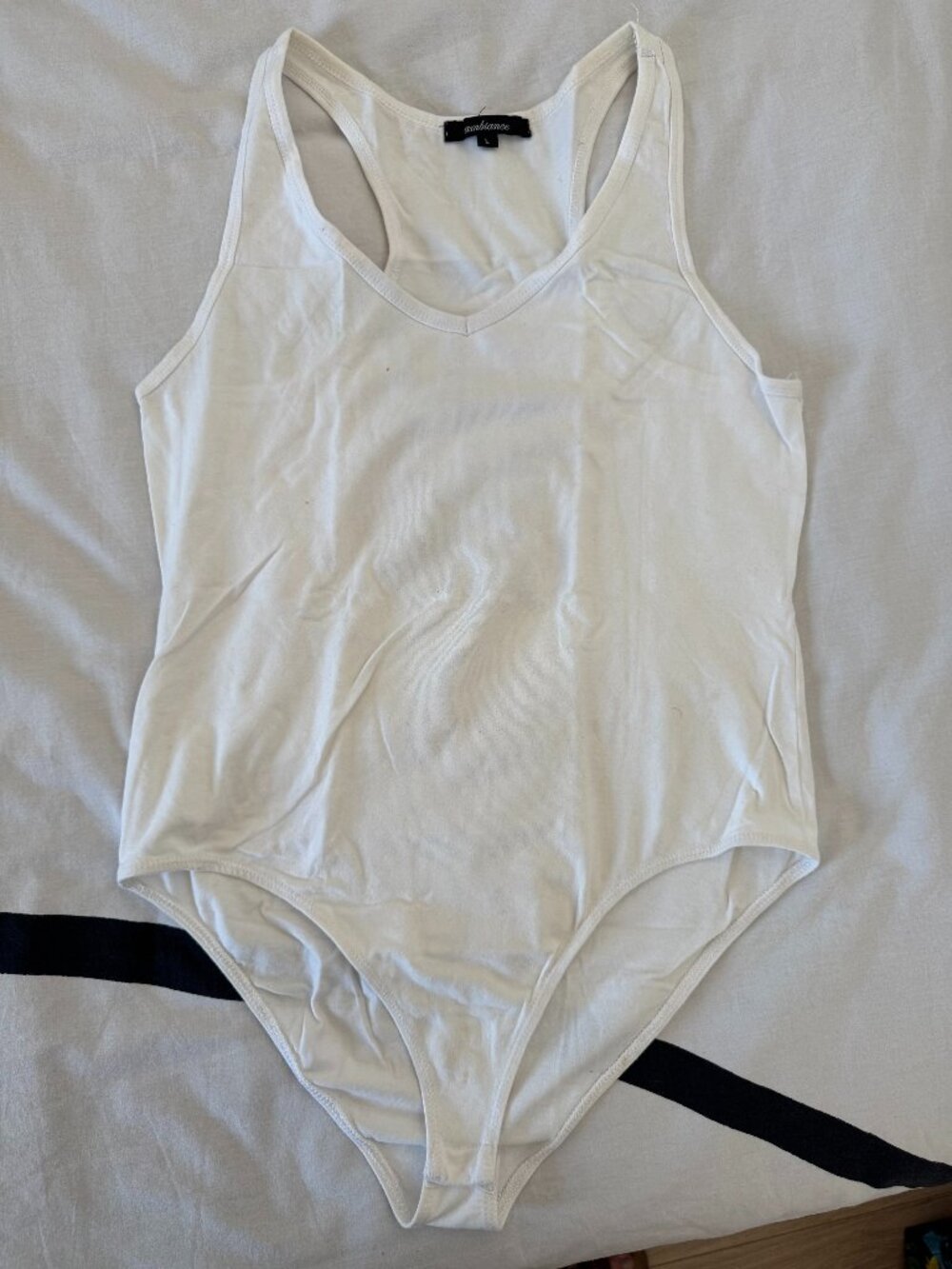 EUC Ambiance White V-Neck Racerback Bodysuit Size L